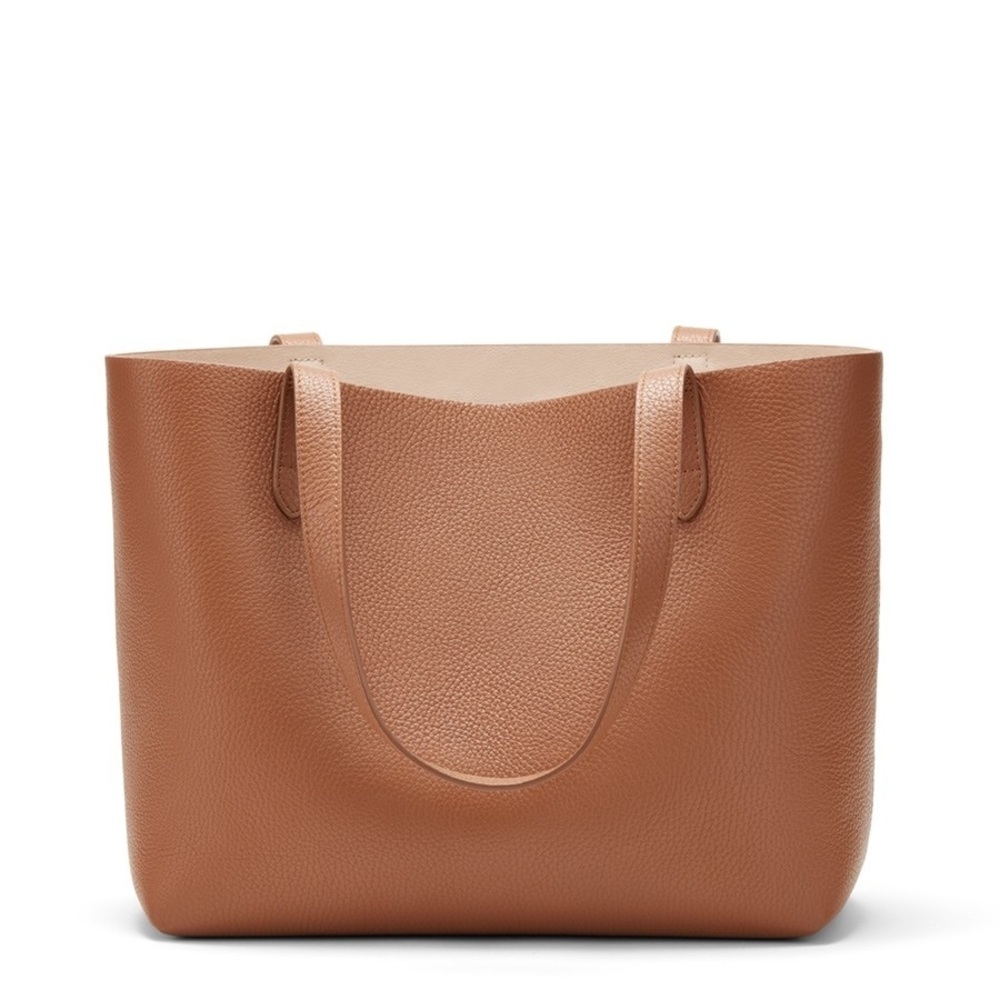 Cuyana small structured leather tote bag caramel